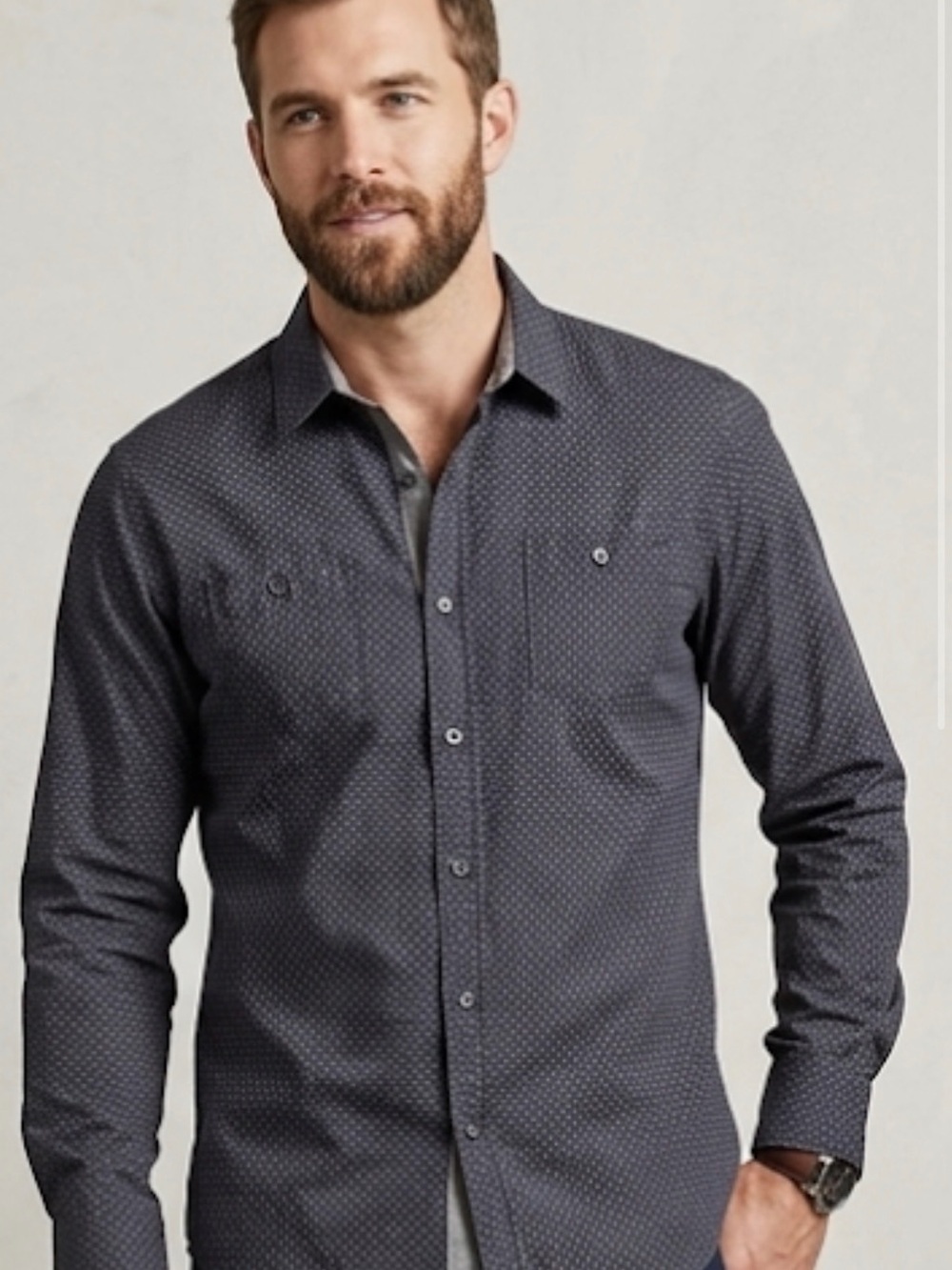 Eighty Eight Platinum Men's Charcoal Micro-Print Button-Down Shirt